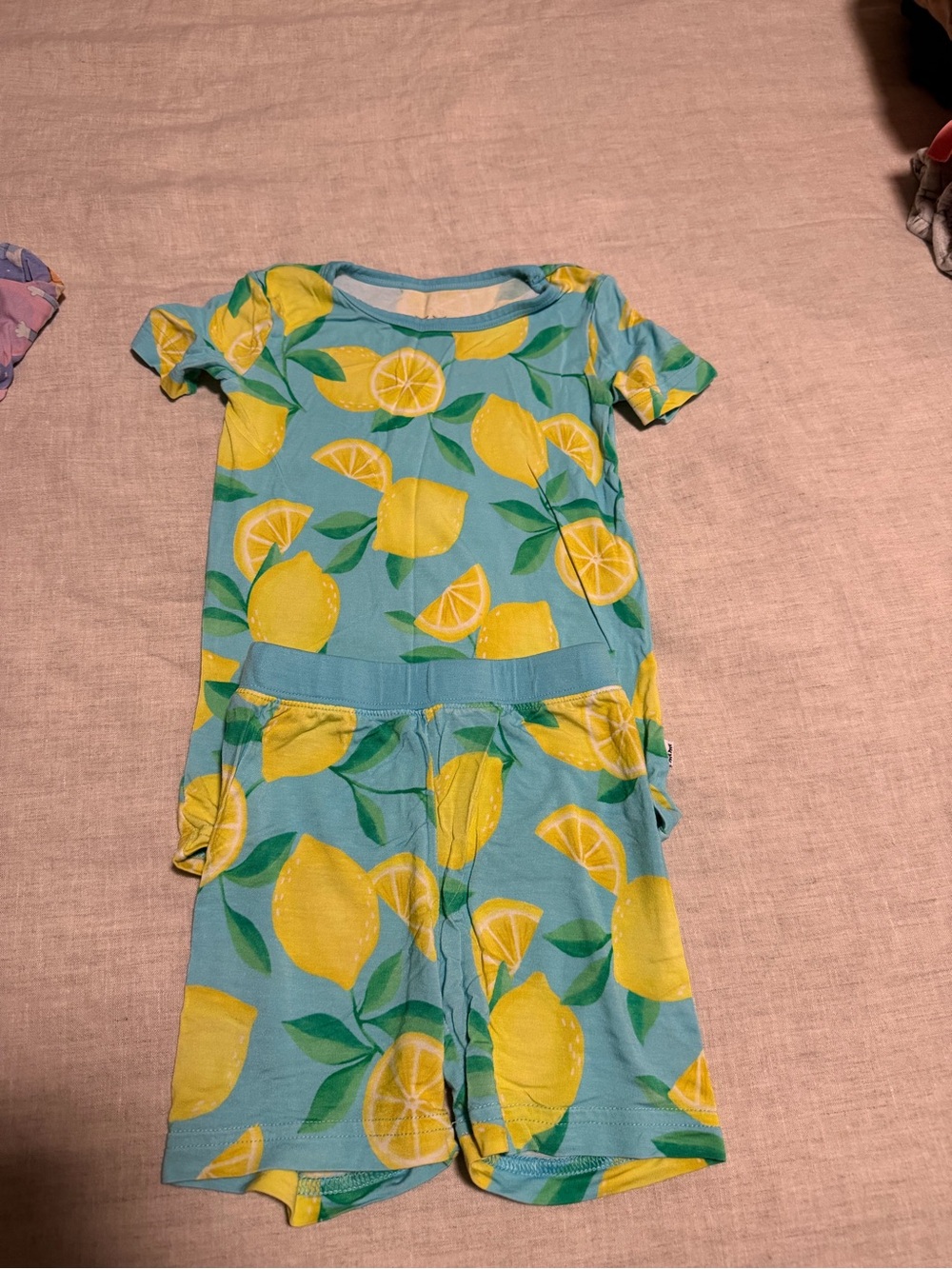 Little Sleepies Lemon Print Romper Set - Yellow on Aqua